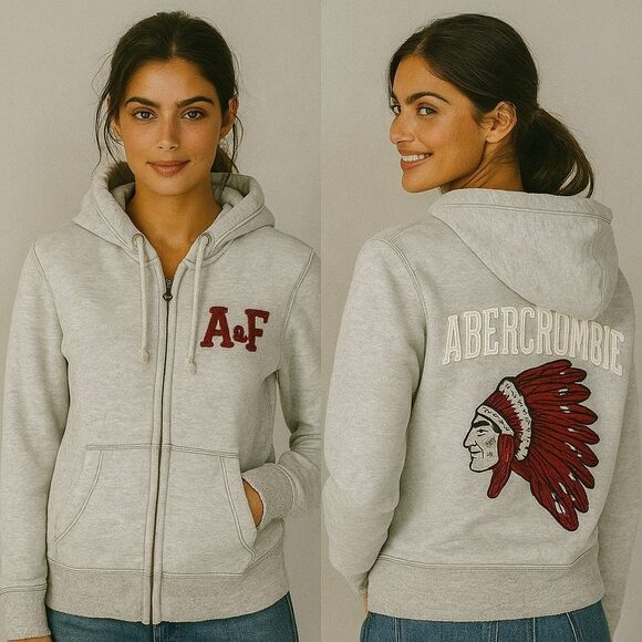 Y2K Abercrombie & Fitch S Hoodie Spellout Native Indian Head Distressed Unisex - Picture 2 of 15